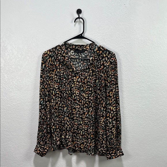 Jane Delancey Women's Multi Color Patterned Top striped Button Down Career Sz L - Picture 1 of 13